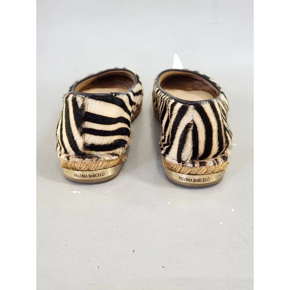 Paloma Barcelo Espadrille Flats Women 38 Zebra Calf Hair Animal Print Spain